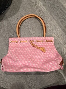 Dooney & Bourke Pink Canvas Tote with Tan Leather Handles